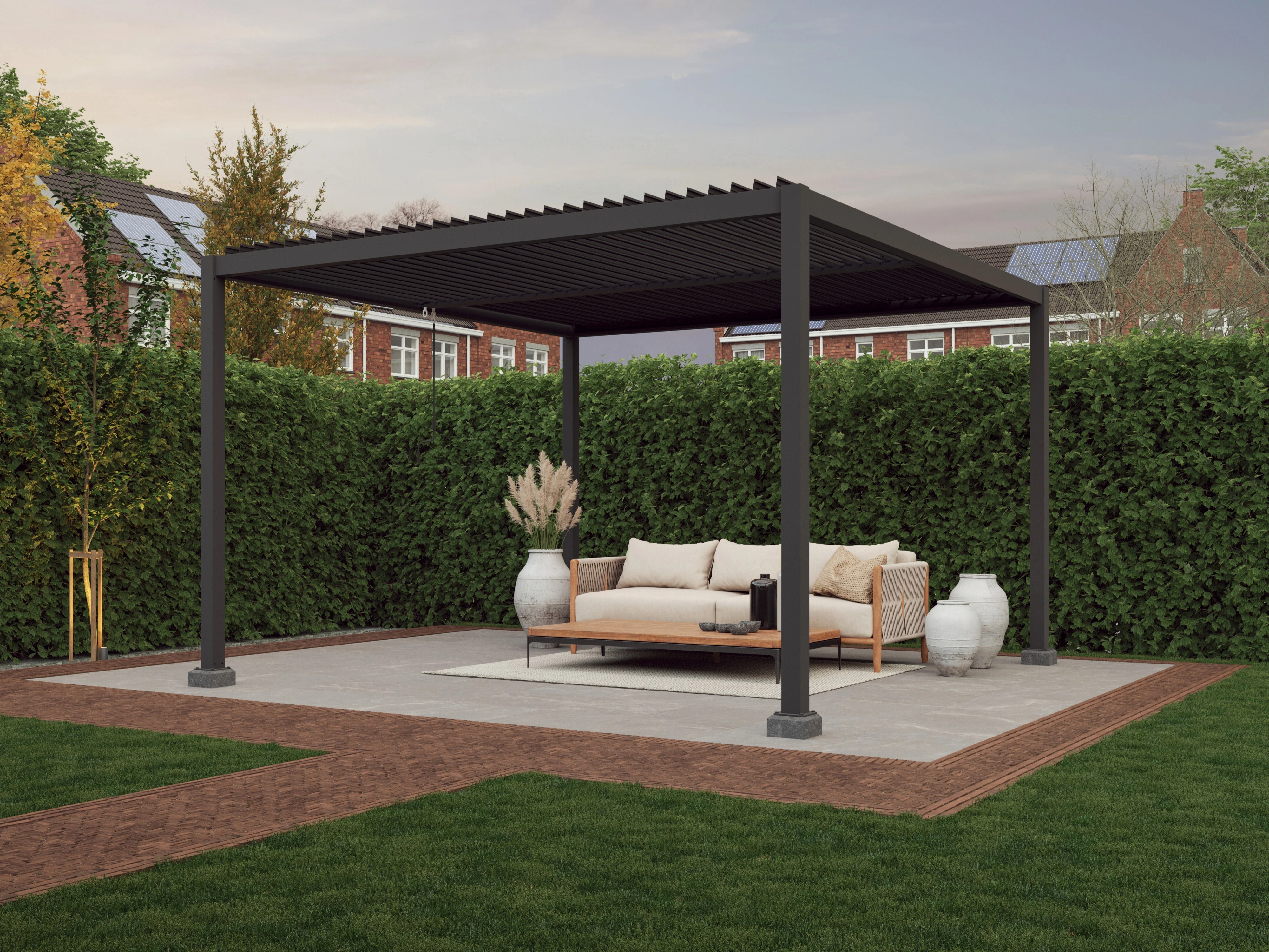 Aluminium Pergola met Lamellen Zwart 400 x 400 cm - Afbeelding 7